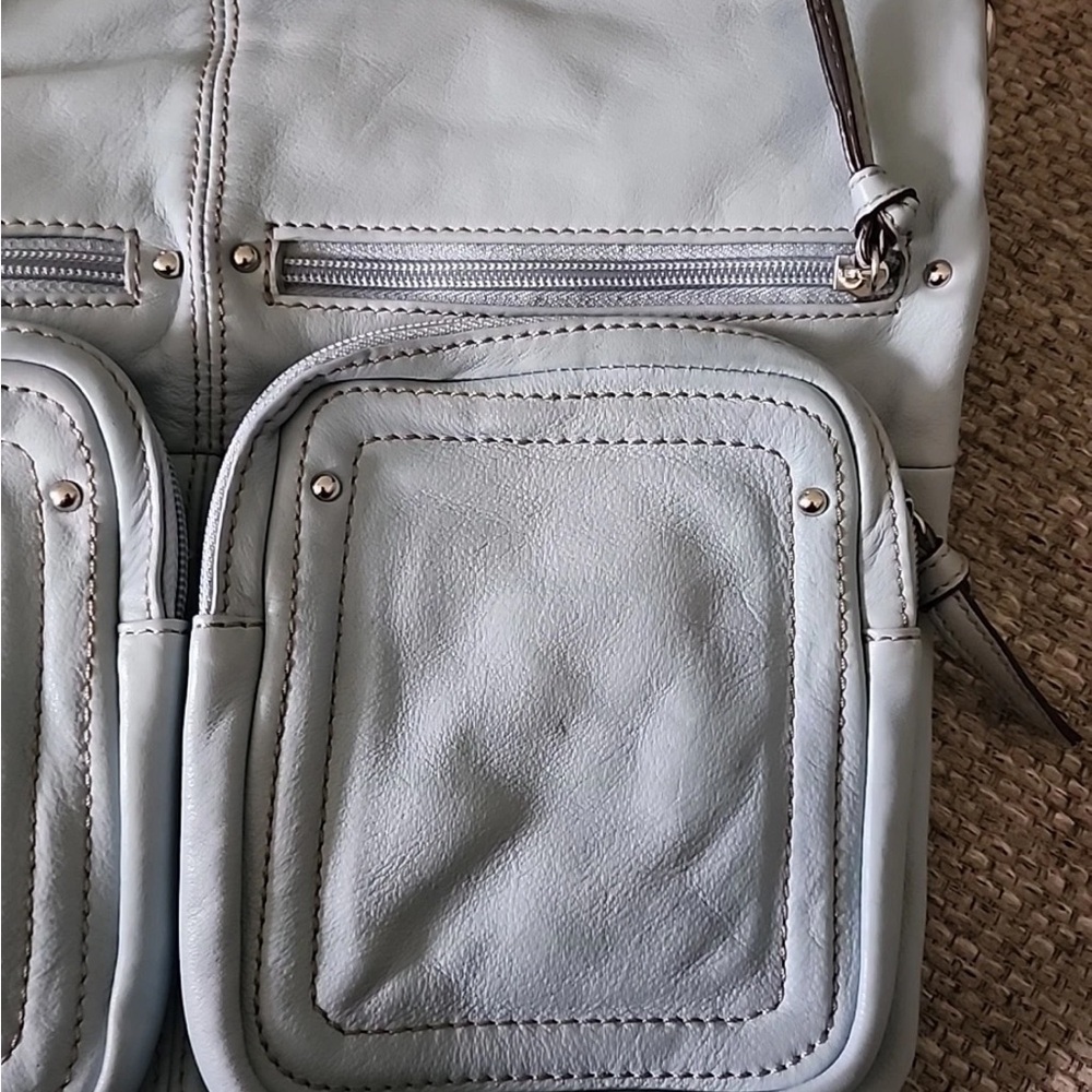 Tignanello Womens Real Leather Light Grayish Large Shoulder Bag - Picture 3 of 8